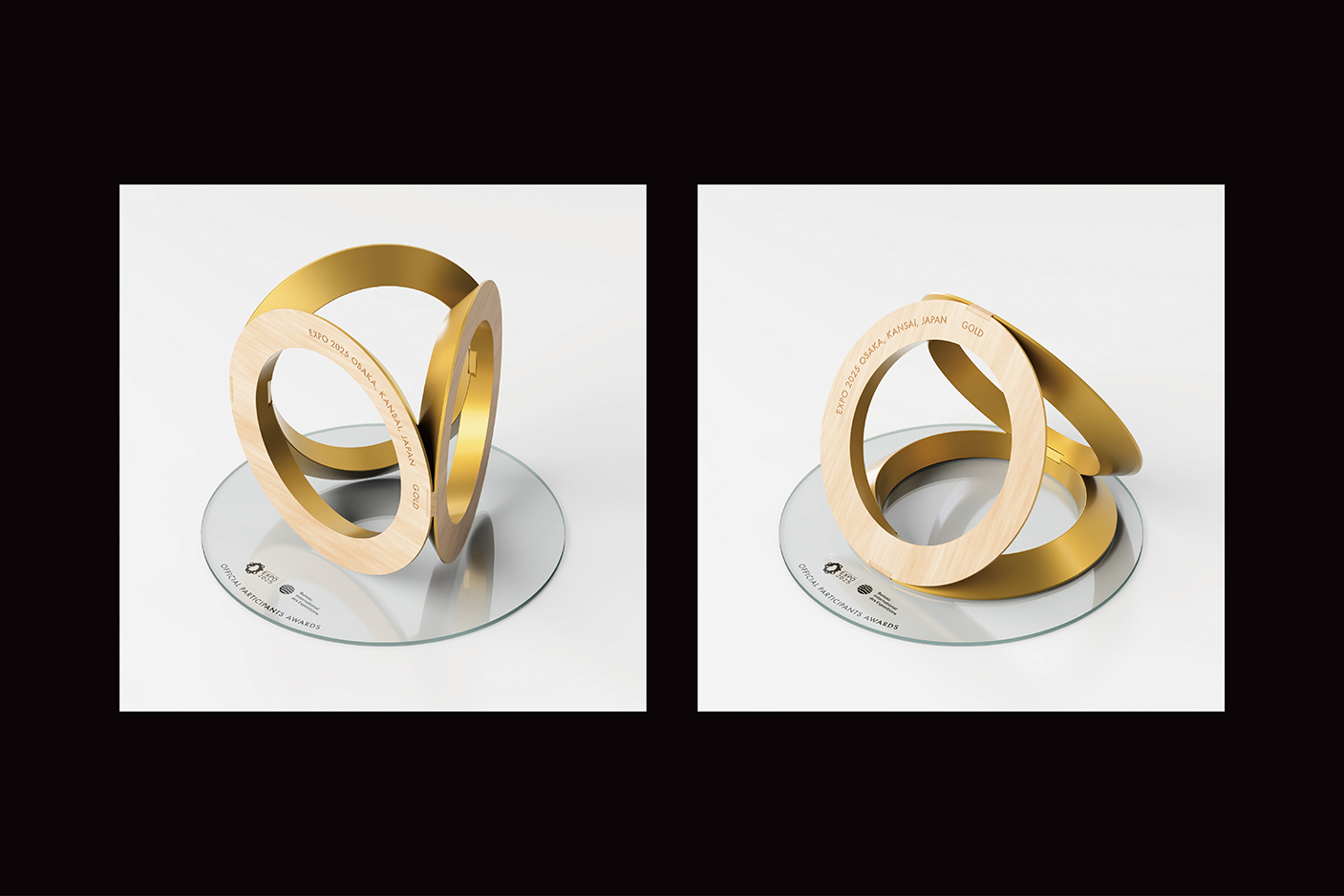 縦横どちらでも展示できるリング構造のトロフィー